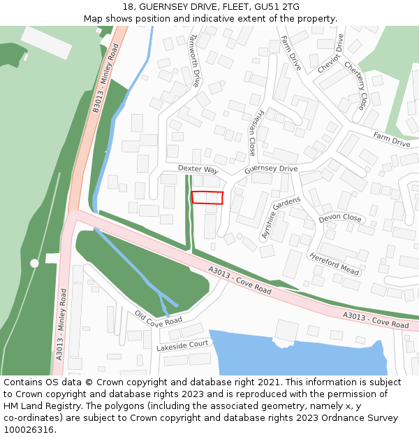 18, GUERNSEY DRIVE, FLEET, GU51 2TG: Location map and indicative extent of plot