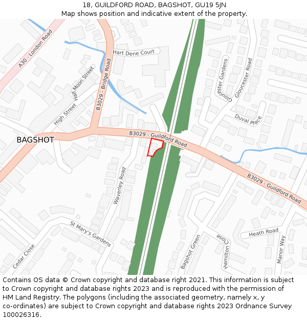 18, GUILDFORD ROAD, BAGSHOT, GU19 5JN: Location map and indicative extent of plot