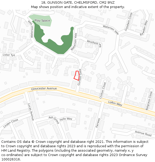 18, GUNSON GATE, CHELMSFORD, CM2 9NZ: Location map and indicative extent of plot