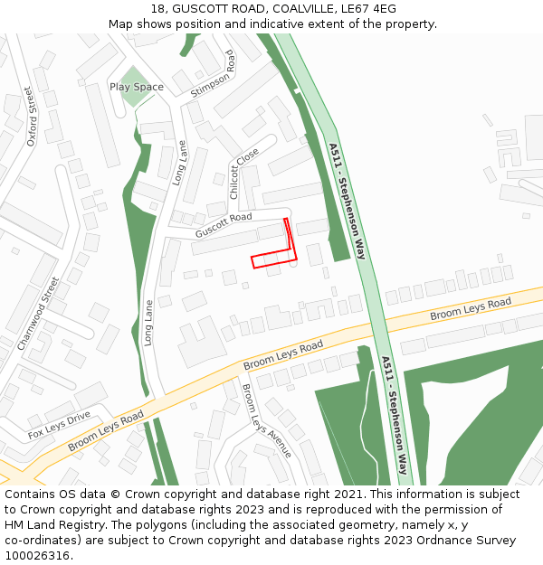 18, GUSCOTT ROAD, COALVILLE, LE67 4EG: Location map and indicative extent of plot
