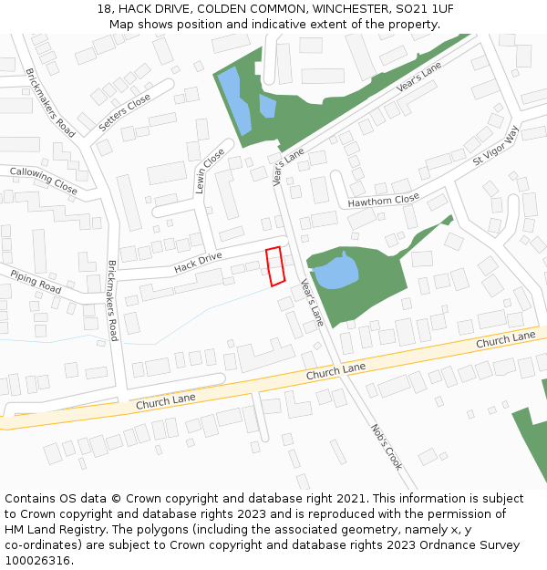 18, HACK DRIVE, COLDEN COMMON, WINCHESTER, SO21 1UF: Location map and indicative extent of plot