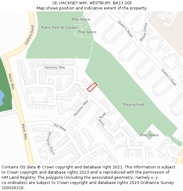 18, HACKNEY WAY, WESTBURY, BA13 2GF: Location map and indicative extent of plot