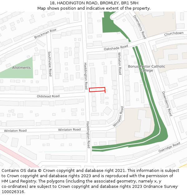 18, HADDINGTON ROAD, BROMLEY, BR1 5RH: Location map and indicative extent of plot