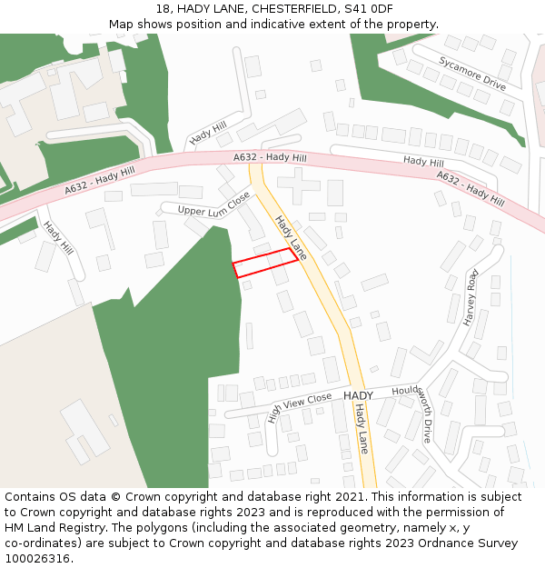 18, HADY LANE, CHESTERFIELD, S41 0DF: Location map and indicative extent of plot