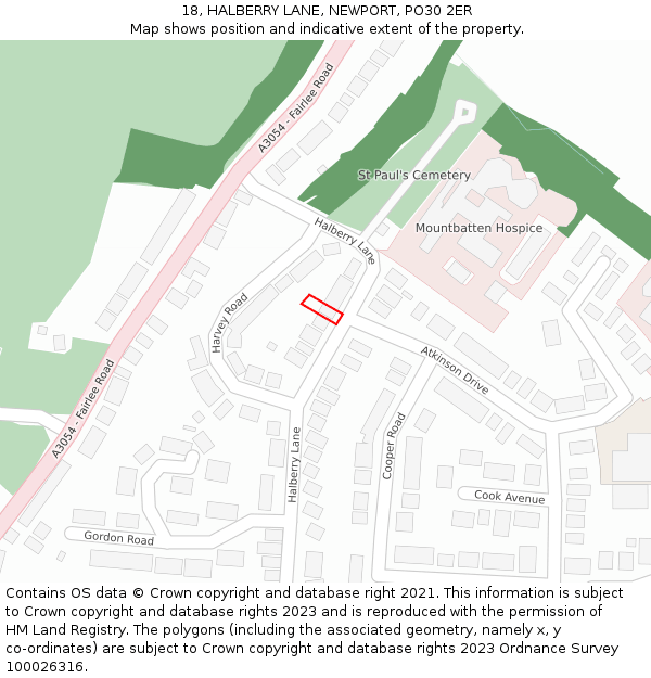 18, HALBERRY LANE, NEWPORT, PO30 2ER: Location map and indicative extent of plot
