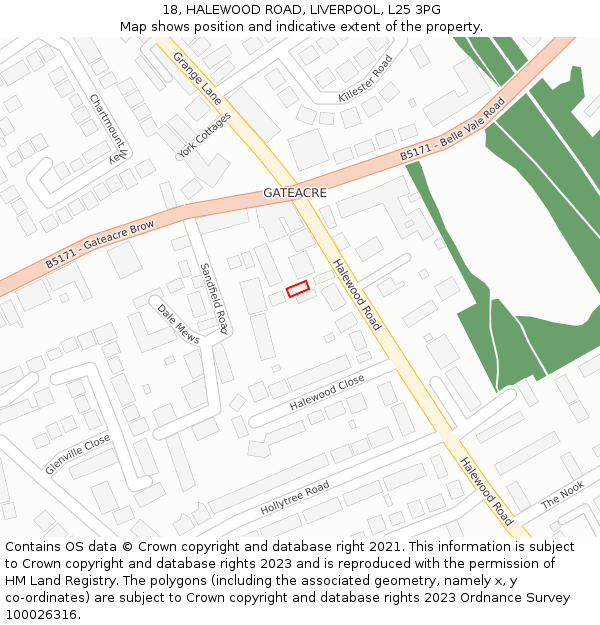 18, HALEWOOD ROAD, LIVERPOOL, L25 3PG: Location map and indicative extent of plot