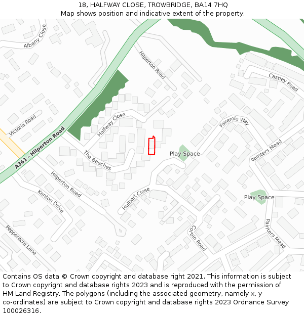 18, HALFWAY CLOSE, TROWBRIDGE, BA14 7HQ: Location map and indicative extent of plot