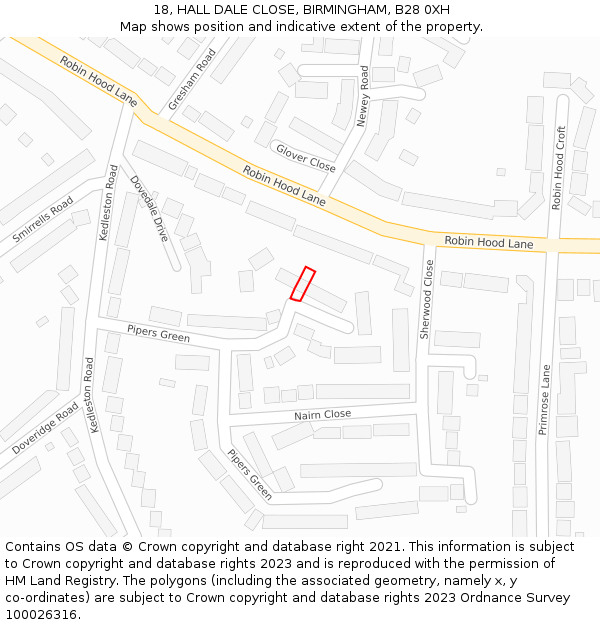 18, HALL DALE CLOSE, BIRMINGHAM, B28 0XH: Location map and indicative extent of plot