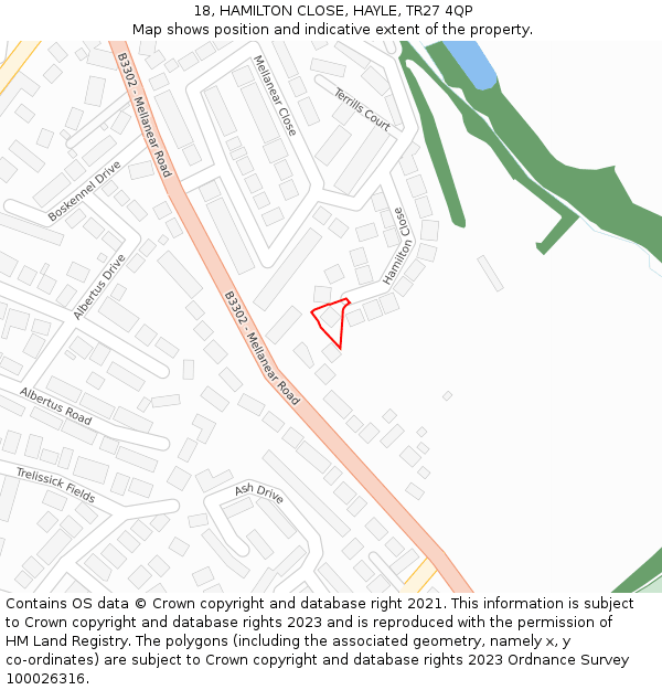 18, HAMILTON CLOSE, HAYLE, TR27 4QP: Location map and indicative extent of plot