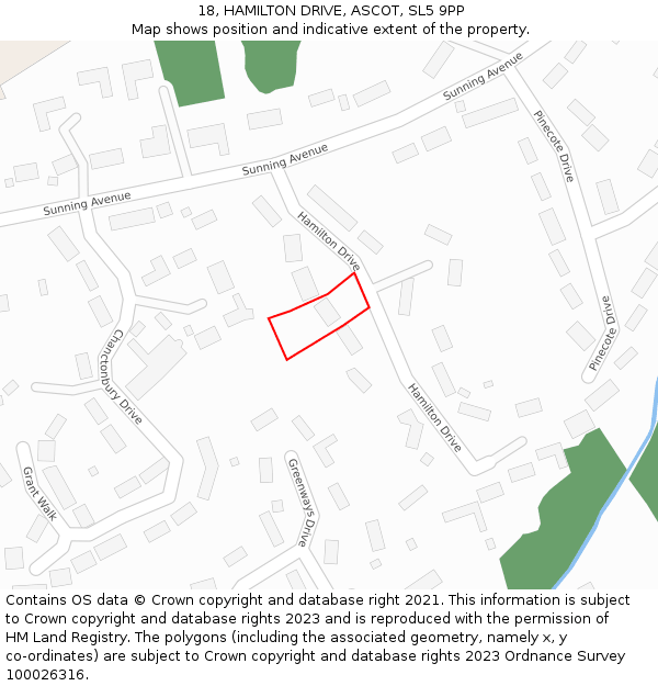 18, HAMILTON DRIVE, ASCOT, SL5 9PP: Location map and indicative extent of plot