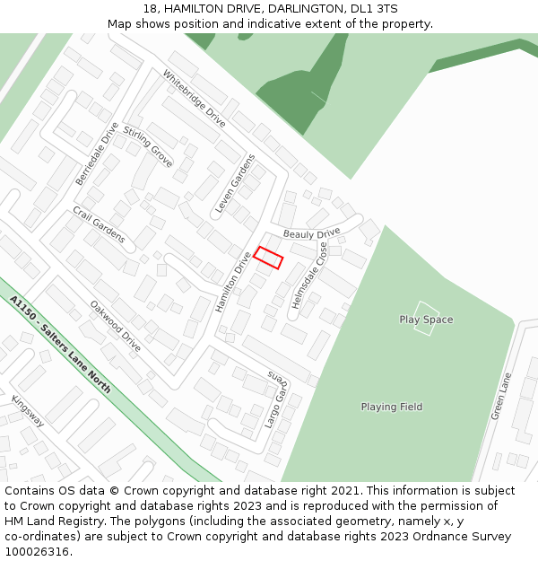 18, HAMILTON DRIVE, DARLINGTON, DL1 3TS: Location map and indicative extent of plot