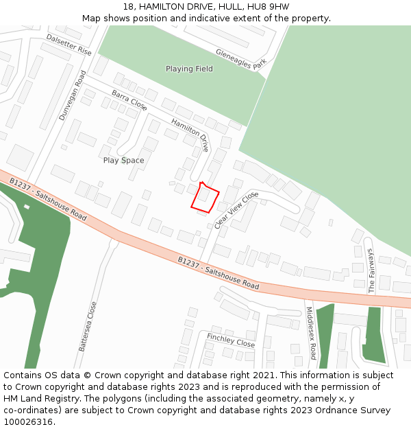 18, HAMILTON DRIVE, HULL, HU8 9HW: Location map and indicative extent of plot
