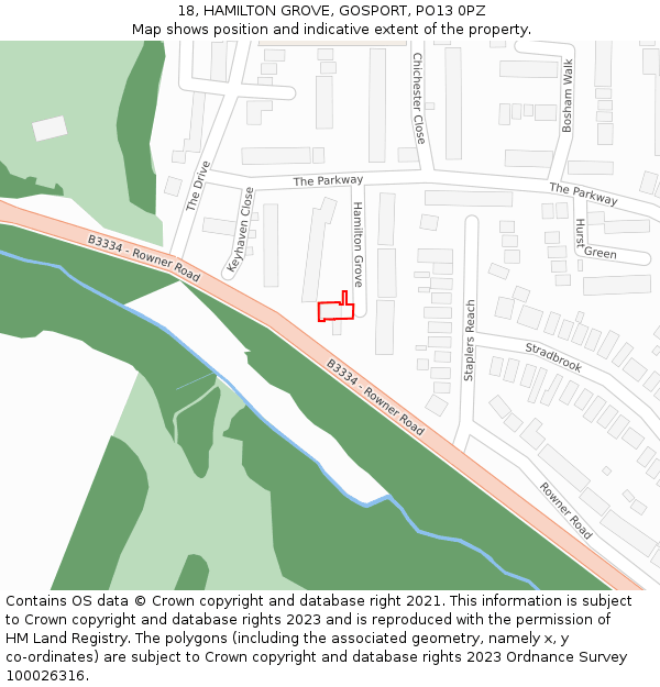 18, HAMILTON GROVE, GOSPORT, PO13 0PZ: Location map and indicative extent of plot