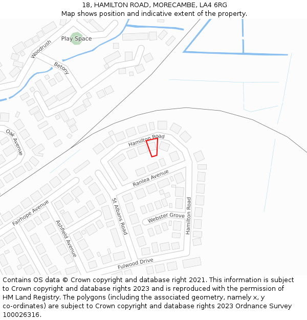 18, HAMILTON ROAD, MORECAMBE, LA4 6RG: Location map and indicative extent of plot