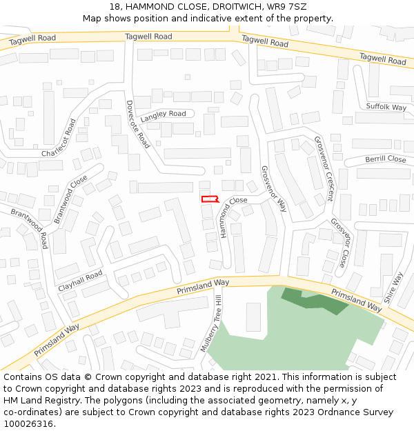 18, HAMMOND CLOSE, DROITWICH, WR9 7SZ: Location map and indicative extent of plot