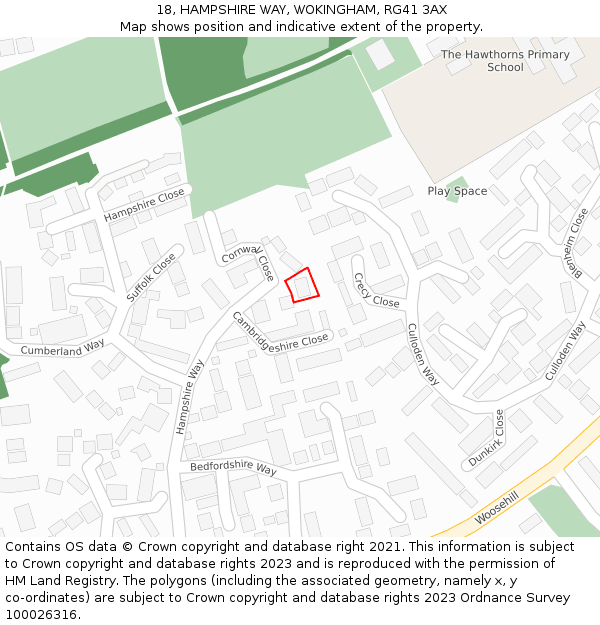 18, HAMPSHIRE WAY, WOKINGHAM, RG41 3AX: Location map and indicative extent of plot