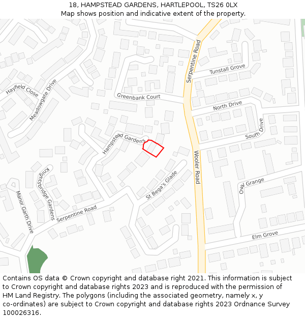 18, HAMPSTEAD GARDENS, HARTLEPOOL, TS26 0LX: Location map and indicative extent of plot