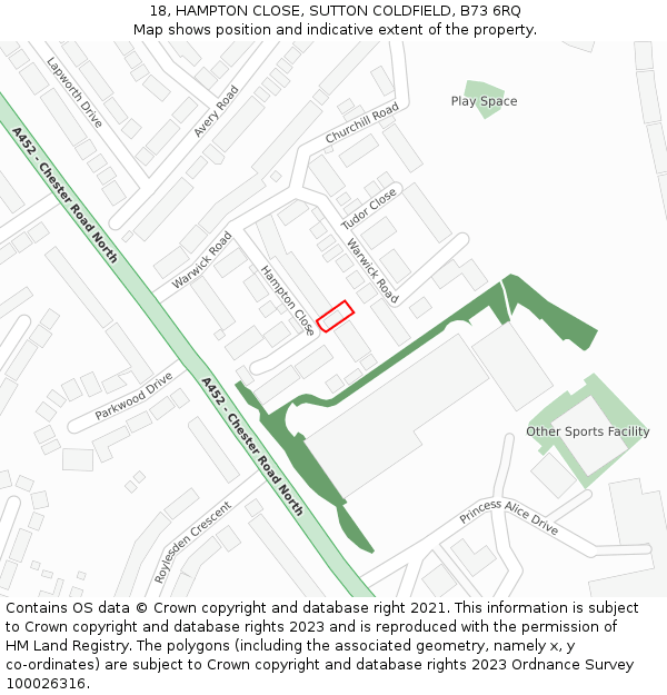 18, HAMPTON CLOSE, SUTTON COLDFIELD, B73 6RQ: Location map and indicative extent of plot