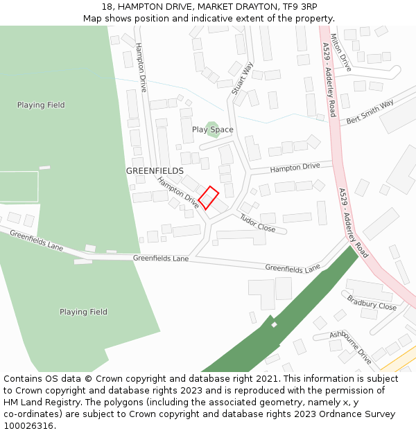 18, HAMPTON DRIVE, MARKET DRAYTON, TF9 3RP: Location map and indicative extent of plot