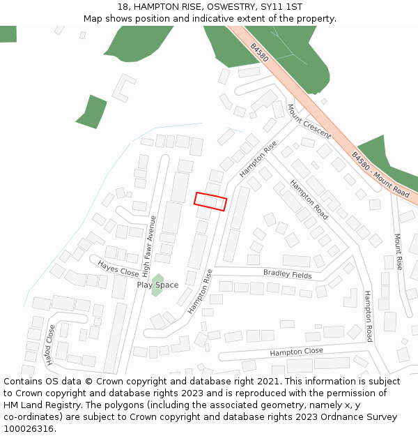 18, HAMPTON RISE, OSWESTRY, SY11 1ST: Location map and indicative extent of plot