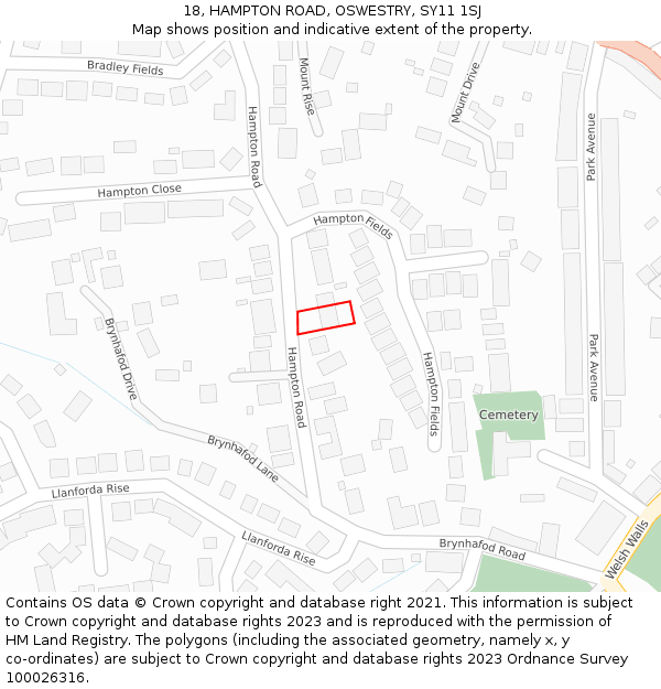 18, HAMPTON ROAD, OSWESTRY, SY11 1SJ: Location map and indicative extent of plot