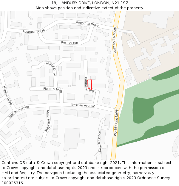 18, HANBURY DRIVE, LONDON, N21 1SZ: Location map and indicative extent of plot