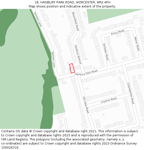 18, HANBURY PARK ROAD, WORCESTER, WR2 4PH: Location map and indicative extent of plot