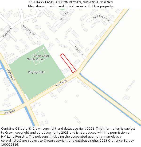 18, HAPPY LAND, ASHTON KEYNES, SWINDON, SN6 6PN: Location map and indicative extent of plot