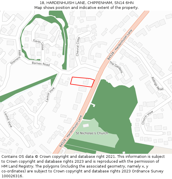18, HARDENHUISH LANE, CHIPPENHAM, SN14 6HN: Location map and indicative extent of plot