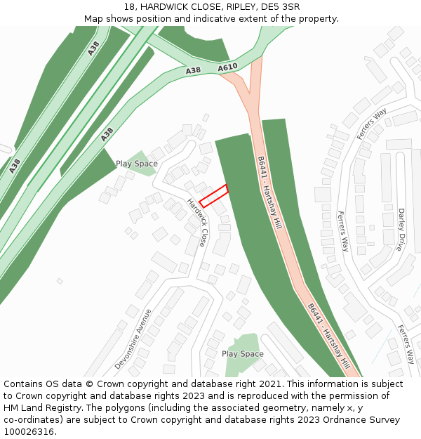 18, HARDWICK CLOSE, RIPLEY, DE5 3SR: Location map and indicative extent of plot