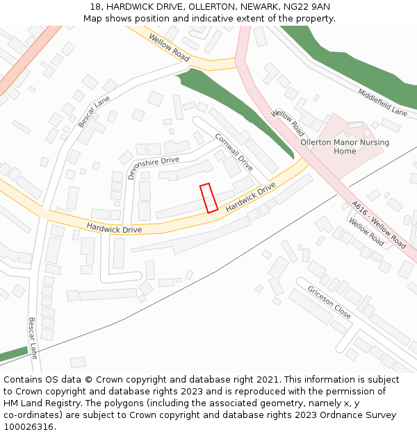 18, HARDWICK DRIVE, OLLERTON, NEWARK, NG22 9AN: Location map and indicative extent of plot