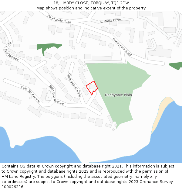 18, HARDY CLOSE, TORQUAY, TQ1 2DW: Location map and indicative extent of plot