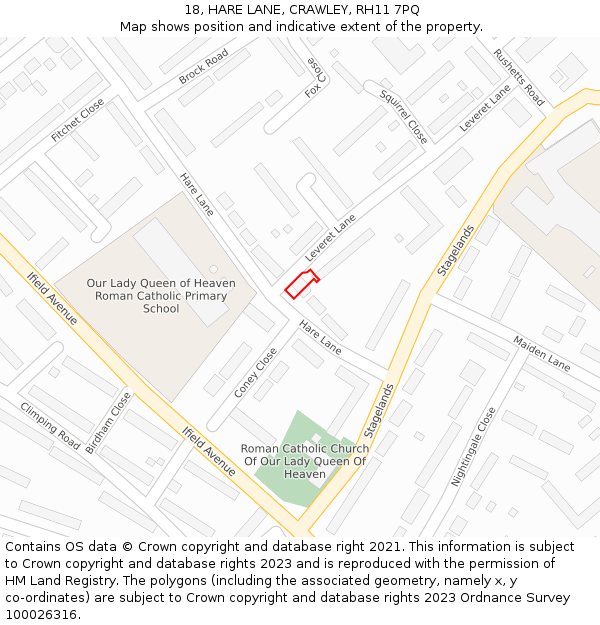 18, HARE LANE, CRAWLEY, RH11 7PQ: Location map and indicative extent of plot