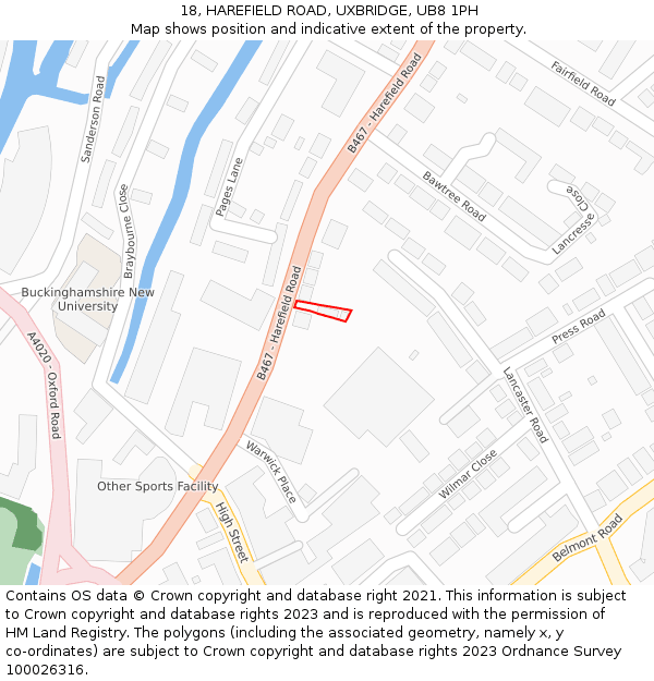 18, HAREFIELD ROAD, UXBRIDGE, UB8 1PH: Location map and indicative extent of plot