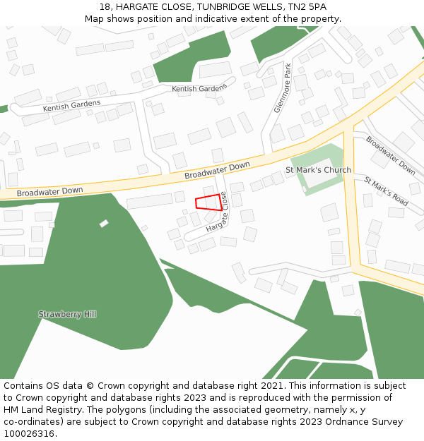 18, HARGATE CLOSE, TUNBRIDGE WELLS, TN2 5PA: Location map and indicative extent of plot