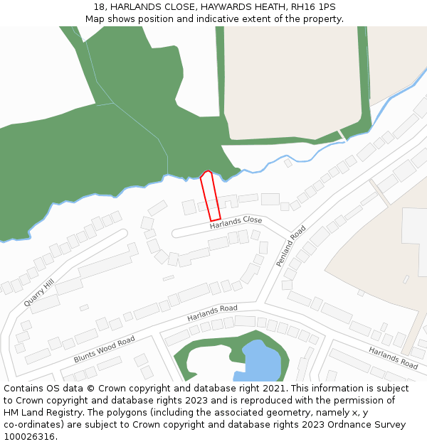 18, HARLANDS CLOSE, HAYWARDS HEATH, RH16 1PS: Location map and indicative extent of plot