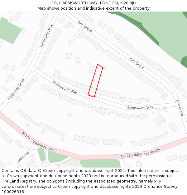 18, HARMSWORTH WAY, LONDON, N20 8JU: Location map and indicative extent of plot