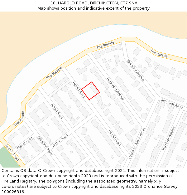 18, HAROLD ROAD, BIRCHINGTON, CT7 9NA: Location map and indicative extent of plot