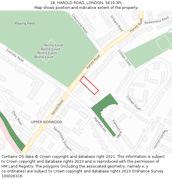 18, HAROLD ROAD, LONDON, SE19 3PL: Location map and indicative extent of plot