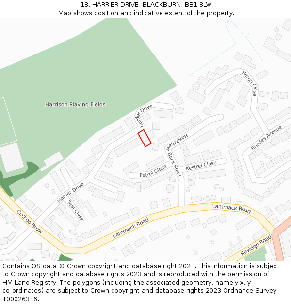 18, HARRIER DRIVE, BLACKBURN, BB1 8LW: Location map and indicative extent of plot