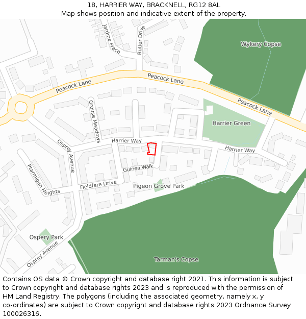 18, HARRIER WAY, BRACKNELL, RG12 8AL: Location map and indicative extent of plot