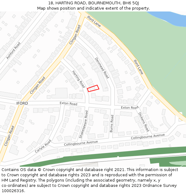18, HARTING ROAD, BOURNEMOUTH, BH6 5QJ: Location map and indicative extent of plot
