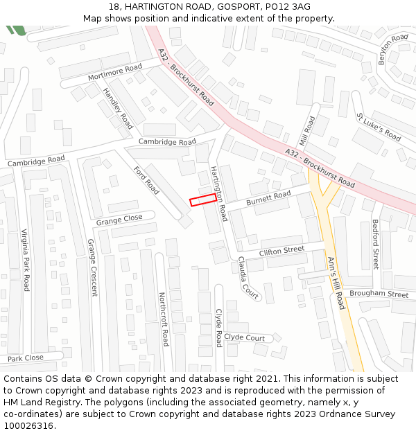 18, HARTINGTON ROAD, GOSPORT, PO12 3AG: Location map and indicative extent of plot