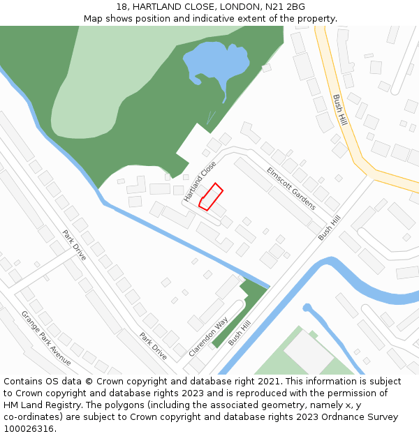 18, HARTLAND CLOSE, LONDON, N21 2BG: Location map and indicative extent of plot