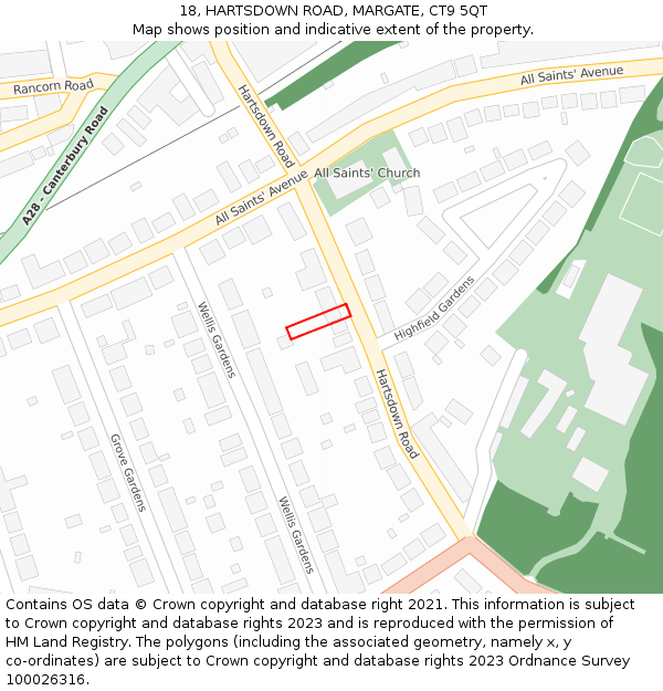 18, HARTSDOWN ROAD, MARGATE, CT9 5QT: Location map and indicative extent of plot