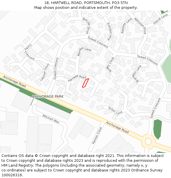 18, HARTWELL ROAD, PORTSMOUTH, PO3 5TN: Location map and indicative extent of plot