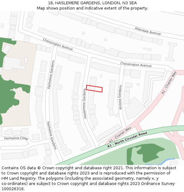 18, HASLEMERE GARDENS, LONDON, N3 3EA: Location map and indicative extent of plot