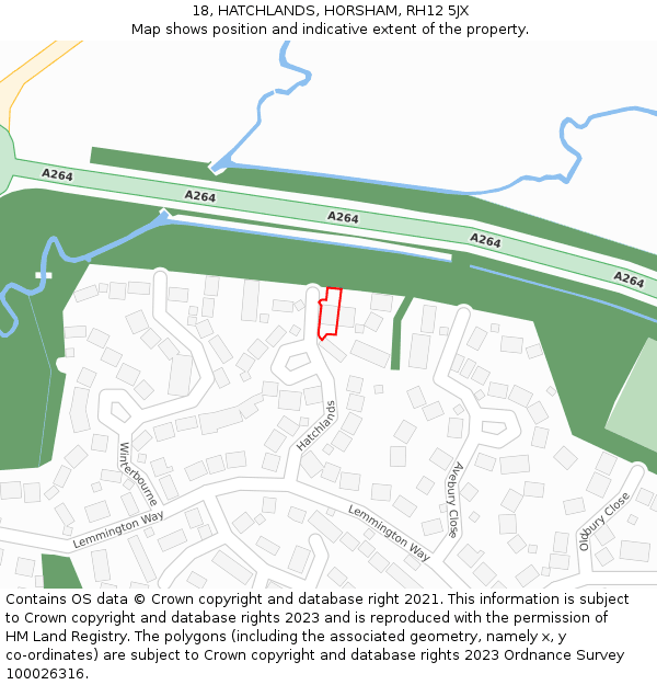 18, HATCHLANDS, HORSHAM, RH12 5JX: Location map and indicative extent of plot