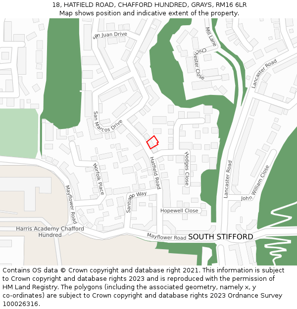 18, HATFIELD ROAD, CHAFFORD HUNDRED, GRAYS, RM16 6LR: Location map and indicative extent of plot