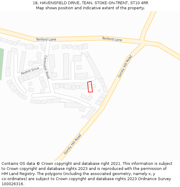 18, HAVENSFIELD DRIVE, TEAN, STOKE-ON-TRENT, ST10 4RR: Location map and indicative extent of plot